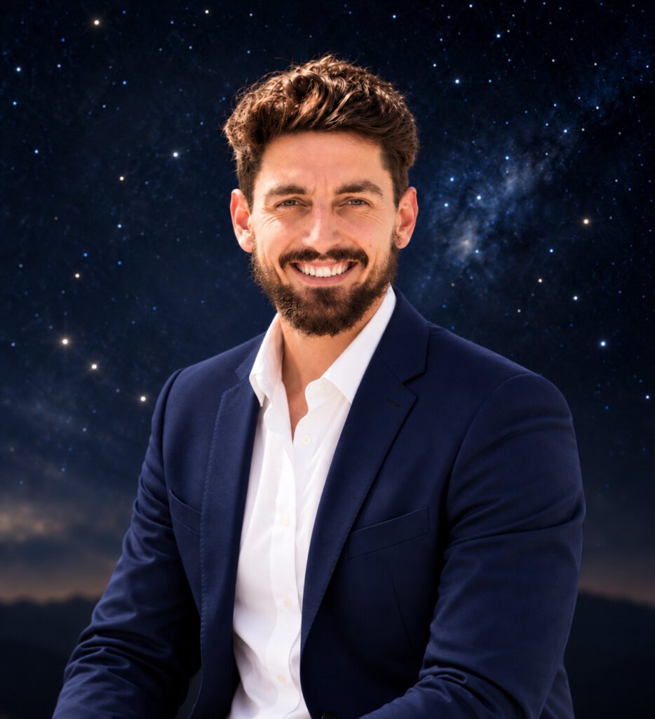 Raphael Wiedemann, energetischer Coach, vor dem Sternenhimmel