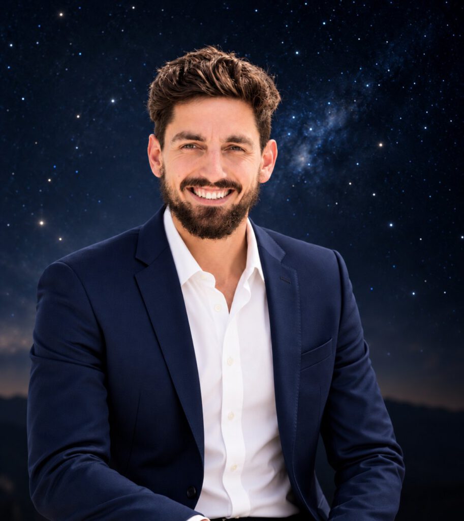 Raphael Wiedemann, energetischer Coach, vor dem Sternenhimmel